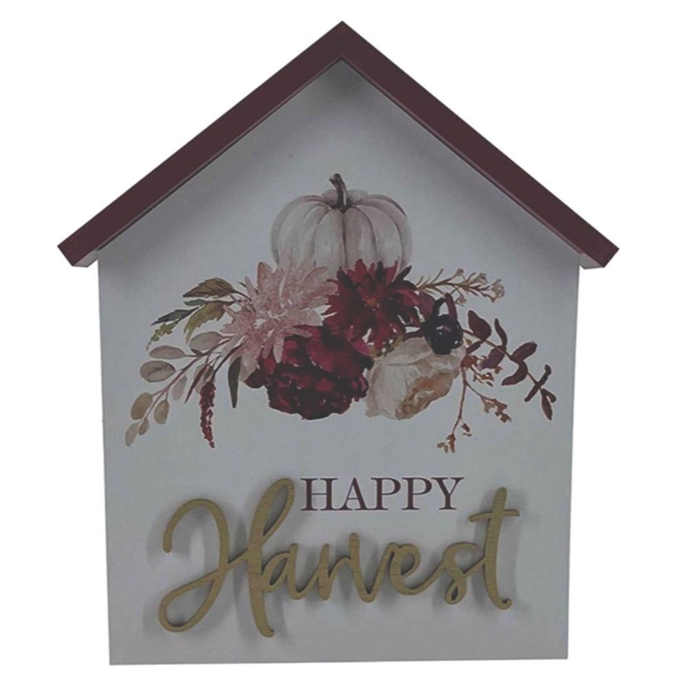 HAPPY HARVEST house-shaped Fall Autumn Pumpkin tabletop tiered tray‎ home decor